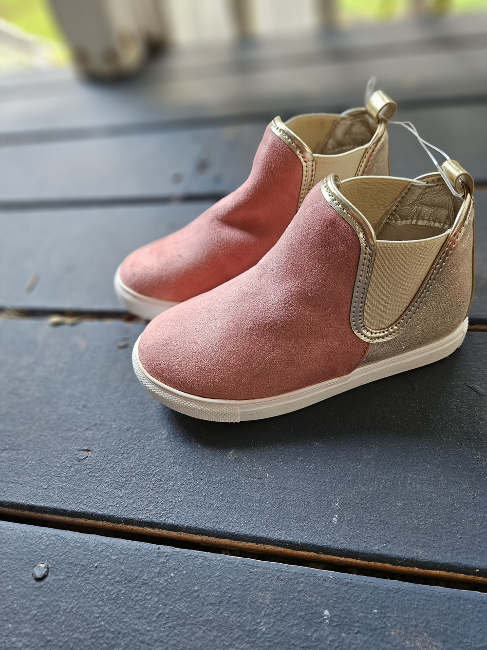 Good Days Only Girls Blush Pink Suede Chelsea Boots with Metallic Gold Accents